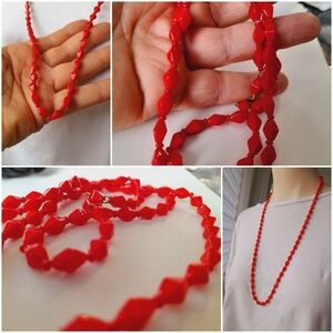 Red Glass Bead Long Necklace